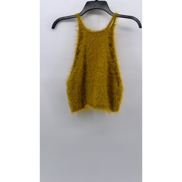 KIMCHI BLUE Women’s Yellow Fuzzy Halter Spaghetti Strap Crop Top SZ S - Picture 3 of 10